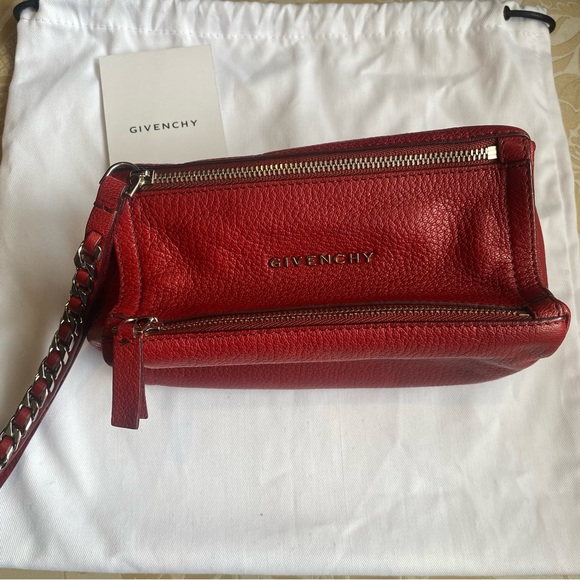 Givenchy Red Leather Mini Pandora Wristlet Pouch. - Picture 6 of 8